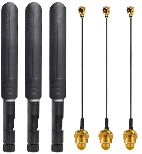 GTIWUNG 3 Pièces 2.4G/5G/5.8G Double Bande WiFi RP-SMA Antenne 16CM, 8dBi Antenne WiFi Bi-Bande pour Carte WiFi/Routeur Réseau sans Fil/Caméra IP + 3 Pièces RP SMA Femelle Pigtail Câble 15CM