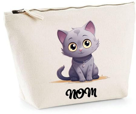 Trousse chat personnalisable Cartoon | Idée Cadeau Originale personnalisée pour Propriétaire de Chat | Pochette Maquillage Toilette Make-Up (chartreux)