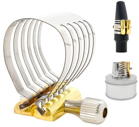OriGlam Ligadura de boquilla para saxofón alto, ligadura para profesionales principiantes, acero inoxidable, saxofón alto