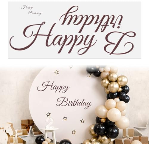 Panneau Joyeux Anniversaire pour Toile De Fond, Grand Panneau Autocollant Joyeux Anniversaire Police Marron Autocollant Joyeux Anniversaire pour Fournitures de Fête d'Anniversaire