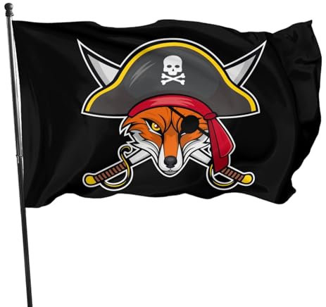 Flagge mit Piraten-Fuchs-Motiv für drinnen und draußen, mit Öse, für Garten, Hof, Banner, Dekoration, 90 x 152 cm