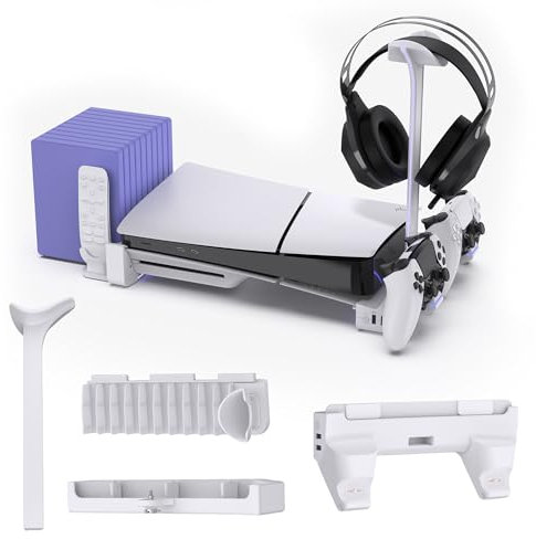Tideal Stazione multifunzione RGB con doppio controller caricabatterie, supporto per cuffie, hub USB, ripiano per giochi e telecomando per Playstation 5 Slim Disc e versione digitale (non adatto per