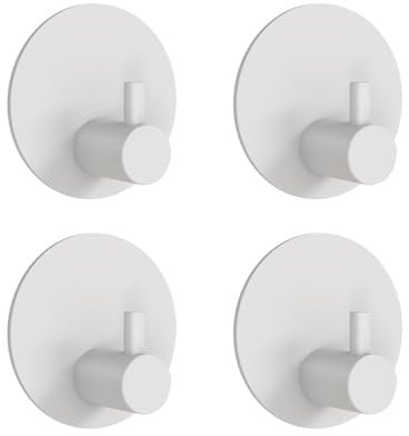 Feligio Klebehaken Weiß 4 Stück, Haken Selbstklebend Edelstahl 304, Klebehaken Extra Stark, Handtuchhaken Ohne Bohren für Küche Bad Schlafzimmer, Runder