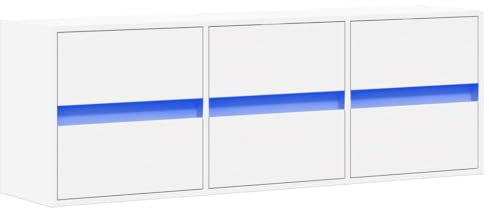 vidaXL Meuble TV Mural avec lumières LED Blanc 130x31x35 cm, Meuble TV Suspendu au Mur, unité TV Flottante, Support TV Mural, Meuble TV Flottant