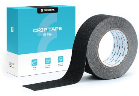 FIXWERK Antirutsch Klebeband | Grip Tape | selbstklebend | wetterfest | rutschfest | 5cm x 10m (schwarz)