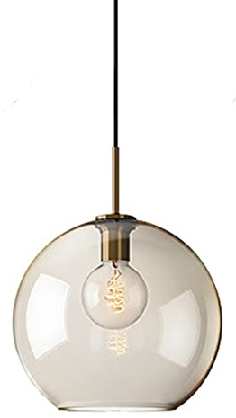 MQDLJSE Lámpara Colgante Industrial Vintage de Cristal esférico de latón, lámpara Colgante de Techo con Bola de Cristal, lámpara Colgante Tipo Loft E27 para Cocina y Dormitorio (Color: Ámb
