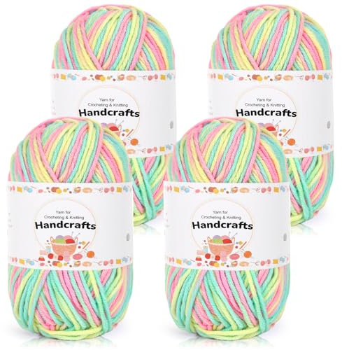 Aeelike 200g(4x50g) Farbverlauf Babywolle zum Häkeln, 5Ply Acrylic Baumwolle zum Stricken, Cotton Yarn Wolle Bunt Set für Anfänger, Erfahrene Stricker, Rosa Grün