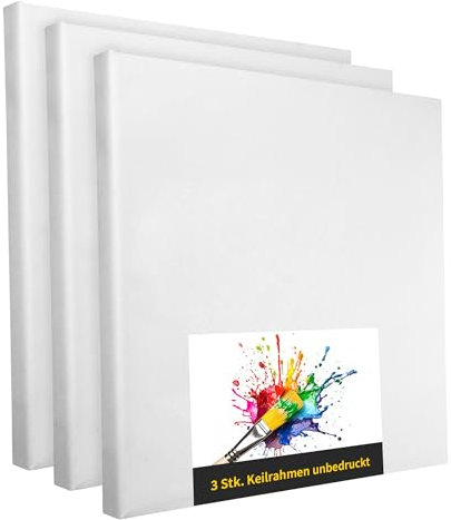 Keilrahmen Set aus 3 Stück in 50x70 cm, weiße Künstlerleinwand aus Polyester, zum Bemalen, fertig bespannt, geeignet für Acrylfarben oder Textilfarben, DIY Projektbedarf für Maler und Künstler