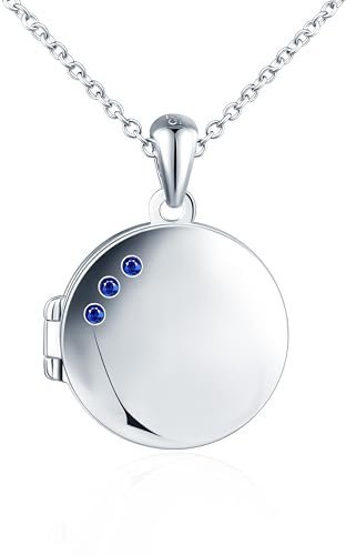 INFINIONLY Damen Mädchen Runde Medaillons Halskette 925 Silber Ketten Anhänger mit Blue Zirkonia Kreative Foto Halsketten zum Öffnen Souvenir Lockets