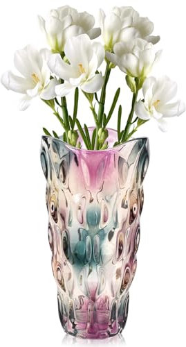 Dokeno Jarrón De Cristal Colorido Grande Único, Mamá Cumpleaños, Apto para Decoración en Salón/Dormitorio/Oficina, Hermoso Jarrón para Rosas/Tulipanes/Flores Artificiales