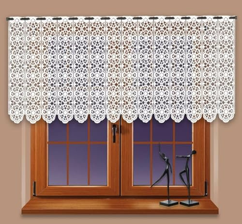 Gardinen Vorhangen Weiß Jacquard 100x40 cm (BxH) Leonardo Kurz Vorhänge Fensterdeko Küche Fertig zum Aufhängen Pflegeleicht Ohne Bügeln Küchenfenster Gardine