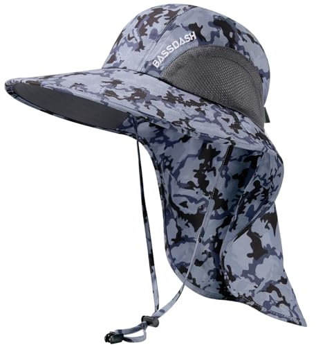 Bassdash UPF 50+ Sombrero de Sol de ala Ancha Unisex Resistente al Agua con Solapa de Cuello Grande Sombrero de Pesca de Cola de Caballo para Hombres Mujeres