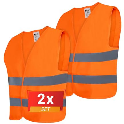 PROOF COMFORT & SAFETY Warnweste Auto Reflektorweste Leuchtweste Fahrrad Fahrradweste Reflektierend Sicherheitsweste Reflektierende Weste Unfallweste Pannenhilfe 2 Stück Leuchtend Orange L