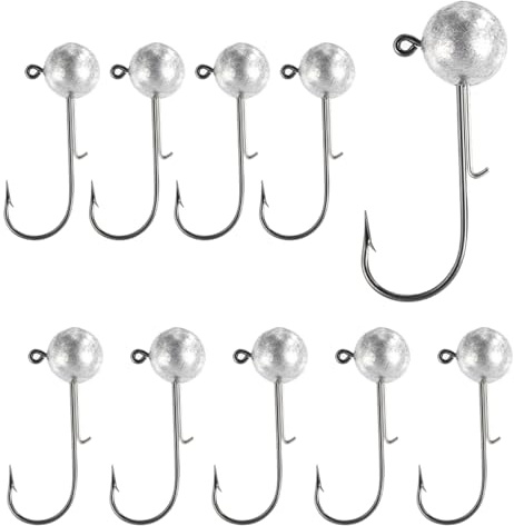 Rund Jighaken, Jigköpfe Angelhaken Angeln Haken mit Gewichten, Angelgerät für Süßwasser und Salzwasser (10er Pack)