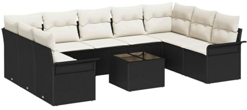 vidaXL 9-teiliges modulares Garten-Sofa-Set mit Kissen in Schwarz und Weiß aus Poly-Rattan | Verstellbare Füße für Außensitzmöbel, modernes Patio-Möbel für Terrasse und Garten