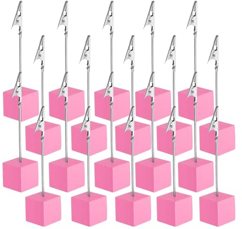 PATIKIL Porte Nom De Table 20Pcs Support De Memo Avec Pince A Crocodile Base En Bois Pour Photos Notes Cartes Rose