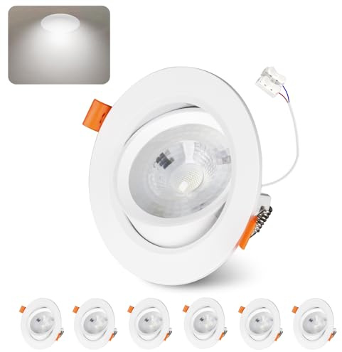 Jaenmsa LED Einbaustrahler 230V 10W, 30°-60° Schwenkbar Flache LED Deckenspots, 6000K Kaltweiß, 960LM, IP44, Nicht Dimmbar, Einbauleuchten Weiß 90-100mm Spots Deckenleuchte, 6er Set