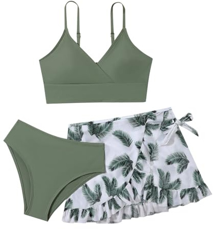 Bikini Mädchen, Bikini Teenager Mädchen, 3 Stück Bikini Set Mädchen Teenager Bikinioberteil mit Triangel Bikinihose und Rock Hawaii Schwimmanzug für 8-16 Jahre