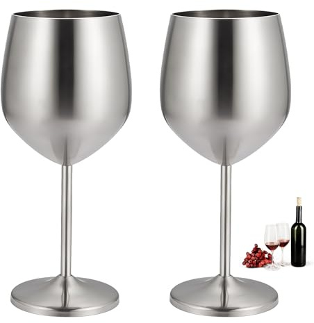 LEKEFETO Juego de 2 copas de vino de acero inoxidable de 500 ml para vino tinto, champán y cócteles, resistentes a la rotura, ideales para fiestas, picnics y viajes
