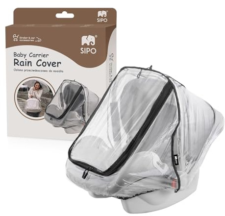 SIPO Regenschutz für Babytrage & Babyschale – Transparente EVA-Abdeckung mit Tragegriff-Öffnung, Seitliche Belüftung & Aufbewahrungstasche – Wind- & Wasserdicht – Universelle Passform 120×90 cm