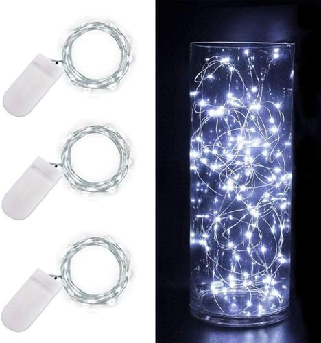 Koboko Micro LED Lichterkette mit Batterie, 3 Stk 2M 20LED Kupferdraht Lichterkette Innen, Weiß Lichterketten Batteriebetrieben, Dekorative Lichter für Garten, Hochzeit, Silvester, Weihnachten Innen