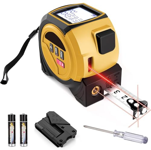 3-In-1-Laser-Maßband, 60 M Digitaler Laser-Entfernungsmesser, Infrarot-Flächentester (Einheiten: m/in/ft), Mit 5 M Maßband + Rotem Kreuzlinienprojektor, Für Holzverarbeitung Und Bauwesen