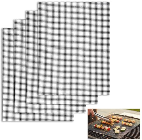 5 tappetini antiaderenti in tessuto di teflon, riutilizzabili, adatti per barbecue a gas, carbone, griglia elettrica, forno, cucina, friggitrice ad aria, 40 x 30 cm