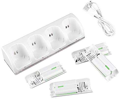 Haofy Station de Charge 4 en 1, Chargeur Efficace pour Wii Uremotes avec 4 Batteries 2800mAh pour Wii, Idéal pour Les Joueurs en Plastique (Batterie 2800mAh)