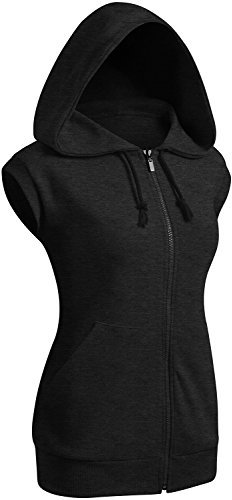 CLOVERY Women's Sleeveless Hoodies Basic Hoodie Zip Up Clothing - Grey - XXXL