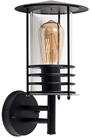 MiniSun | Modern Black Stainless Steel Metal Fisherman's Lantern Wall Light | Outdoor Wall Lights, Home Décor & Improvement Essential | Includes 4W LED Bulb [2700K Warm White] | Mains Wired