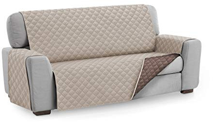 Textil-home Sesselschoner Sofaüberwurf MALU, 3 Sitzer - Reversibel gepolsterter Sofaschutz. Farbe Beige