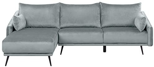 Beliani 3-Sitzer Ecksofa Samt grau Sofa mit Kissen Chaiselongue rechts Varde