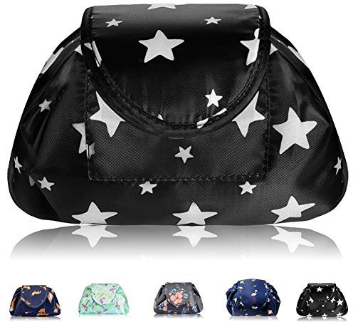 Lazy Kosmetikbeutel mit Kordelzug Portable Große Kosmetiktasche Reisetasche Make up Beutel Aufbewahrung Organisator für Damen Mädchen (Sterne)