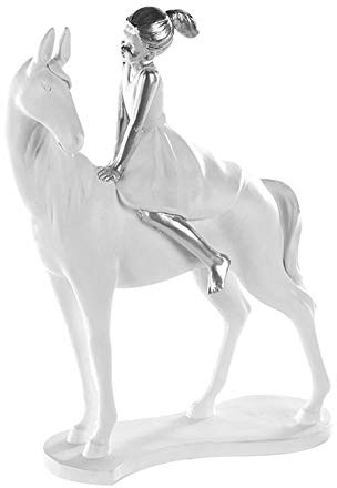 Brillibrum Design Skulptur Mädchen mit Pferd Polyresin Figur Weiß Silber Zauberhafte Pferdedeko Pferdemädchen