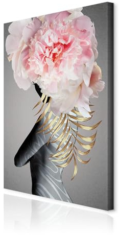 decomonkey Bilder Blumen 80x120 cm 1 Teilig Leinwandbilder Wandbild Frau | Strukturleinwand, Holzkeilrahmen, Bild auf Leinwand, Kunstdruck, Wanddeko, Wohnzimmer, Wanddekoration, Pfingstrosen