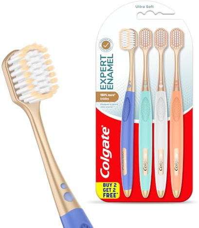 Colgate Gentle Enamel Zahnbürste, ultraweiche Borsten, 4 Stück (Buy2 Get 2), weiche Borsten für die Zahnschmelzpflege