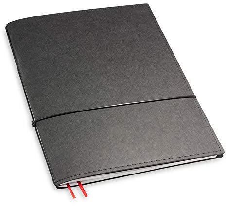 X17-A4+ Notizbuch/Personal Organizer | 7mm dünn | schwarz, vegan! Deutsches Zellulose-Material. Nachfüllbar. Notizheft (blanko) mit Doppeltasche, Made in Germany.