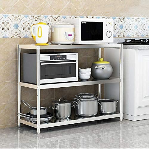 Kaibrite Estantería de cocina de 3 niveles, de acero inoxidable, para cargas pesadas, para microondas, hasta 50 kg, 80 x 80 x 40 cm