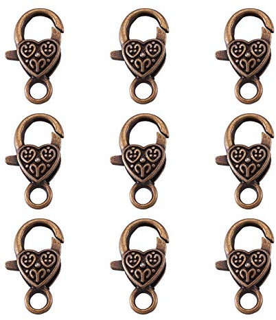 Cheriswelry Tibetische Karabinerverschlüsse in Herzform, Antik-Bronze, Trigger-Verschlüsse für Schmuckherstellung, 25,5 x 14 x 6 mm, 50 Stück