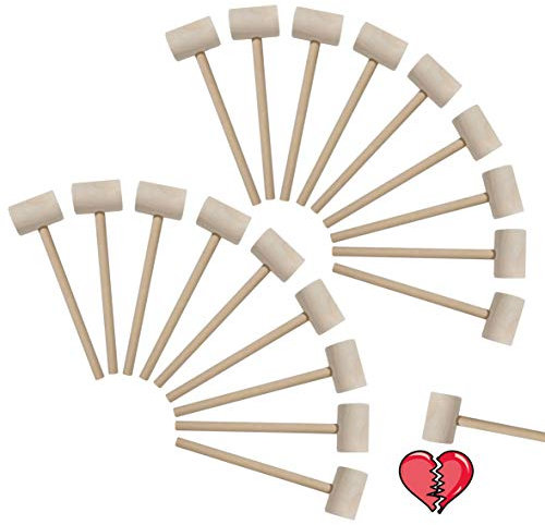 18 Pcs Mini Wooden Hammers Toy for Kids, Natural Wood Breakable Heart Hammers for Chocolate