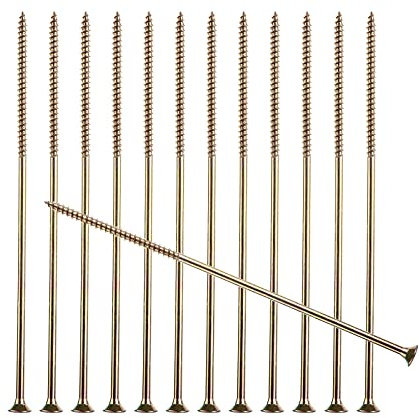 SENENQU 100pcs M6 x 200mm Long Screws for Wood, Flat Modified Truss Head Long Wood Screws, Multipurpose Pozi Screws – Countersunk Head | Zinc Yellow