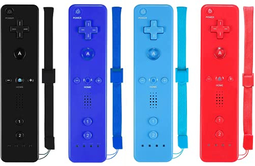 ZeroStory - Telecomando con custodia in silicone e cinturino da polso, compatibile per Wii Wii U Console (4 pezzi, nero+blu scuro+rosso+blu)