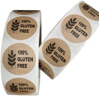Kraft-Allergen-Etiketten, 200 Stück, 3,5 cm, Hinweise: Vegan, glutenfrei, zuckerfrei, alkoholfrei, milchfrei, nussfrei, eierfrei, ohne Erdnüsse, ohne Soja (GLUTEN FREE)