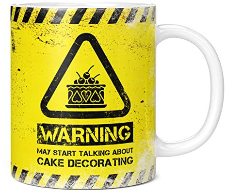 Mug Monster - Warning May Start Talking About Cake Decorating Funny Gift Mug - Taza de café de cerámica, regalo para hombres o mujeres, taza extra grande y gigante disponible, taza blanca de 11 onzas