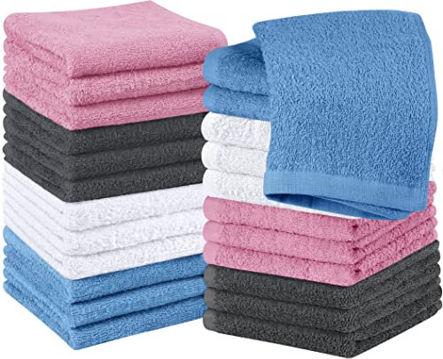 Utopia Towels-Set de Gants de Toilette (Lot de 24 - Blanc Gris Bleu électrique Rose)-100% Coton filé à l'anneau, Serviettes de Toilette 30 x 30 CM, Debarbouillette très absorbants Petite Serviettes