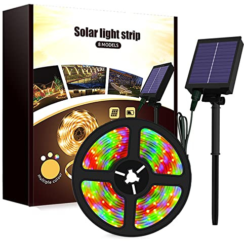 KINGCOO Solar LED Streifen Außen, Wasserdicht 10m 240LED Strip Dimmbare Ribbon Lichtleisten 8 Modi mit Fernbedienung für Gartenbäume Zuhause Weihnachten Terrasse Party Dekoration (Mehrfarbig)