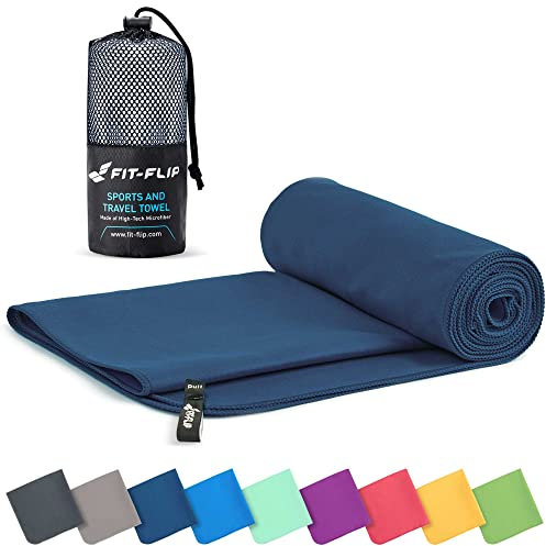 Fit-Flip Mikrofaser Handtuch - kompakte Microfaser Handtücher - ideal als Sporthandtuch, Reisehandtuch, Strandtuch - schnelltrocknend und leicht - Badetuch groß (1x 40x80cm, Marineblau)