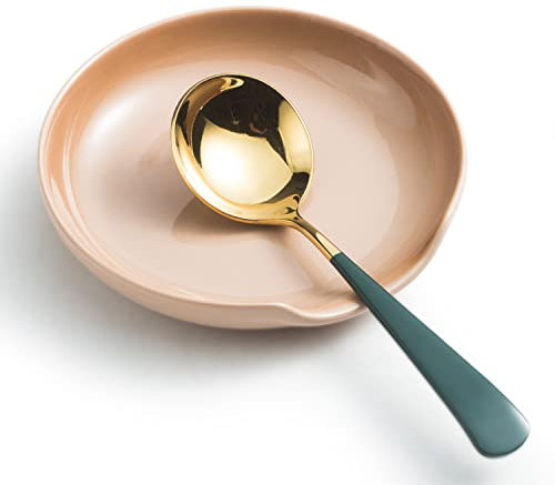 Gomakren Spoon Holder for Stove Top, Spatula Ladle Holder, Cute Coffee Spoon Rests, 5 Inch Large Spoon Holder for Kitchen Counter, Kitchen Decor and Accessories, Caramel Light Brown