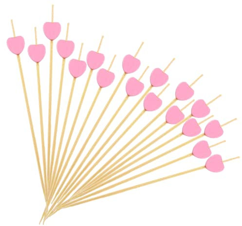 100 Pcs Cocktail Sticks - Wooden Toothpicks, Pink Hearts Cocktail Sticks Finger Food Fruits Sandwich Canape Burger Sticks Cocktail Decorations for Party Supplies, Drinks, Fruit, Cocktail Garnish