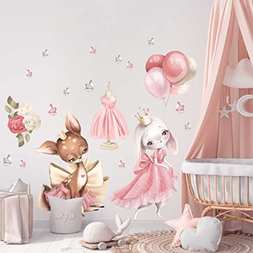 WANDKIND Prinzessin Hase Wandtattoo Kinderzimmer V385 | handgezeichnet | AUFKLEBER Kindergarten | Babyzimmer Wandsticker Prinzessinnen Deko Reh Wanddeko (40 x 40 cm)